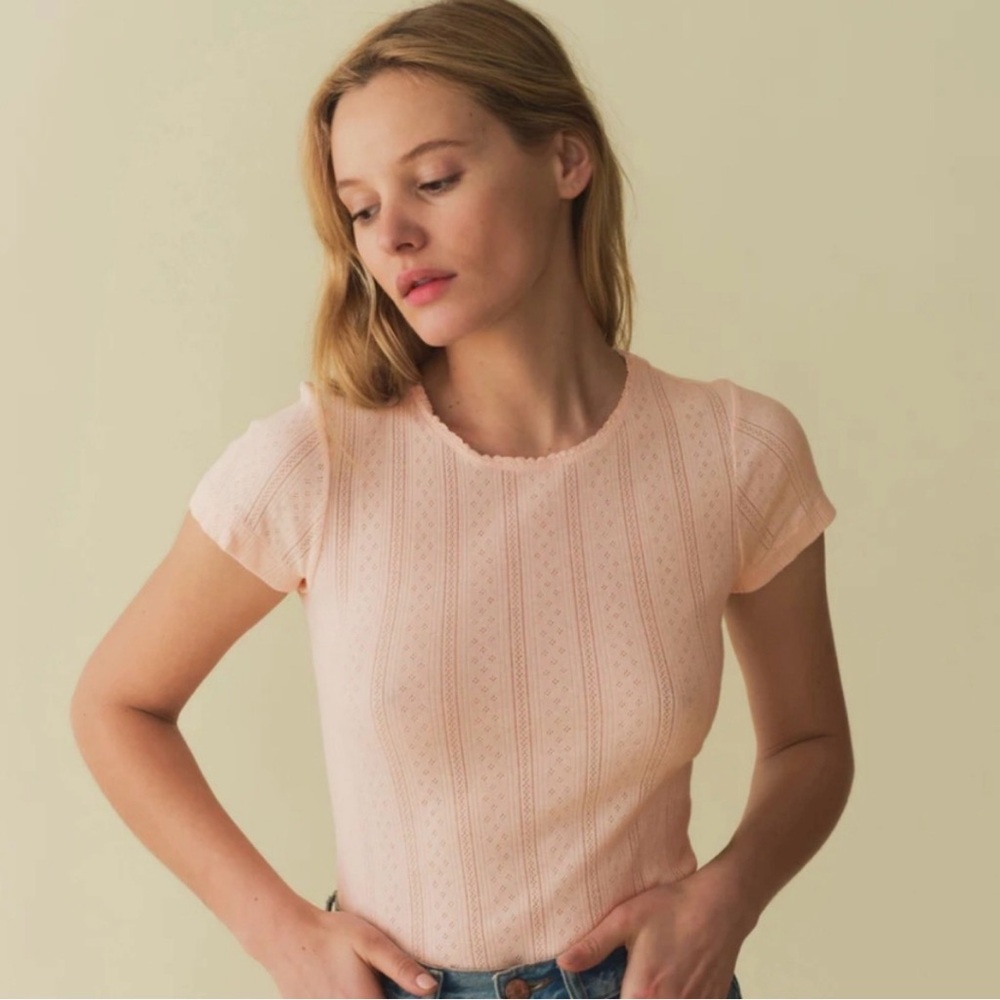 Doen Vivi tee pale pink pointelle small leset Gillian Stevens style